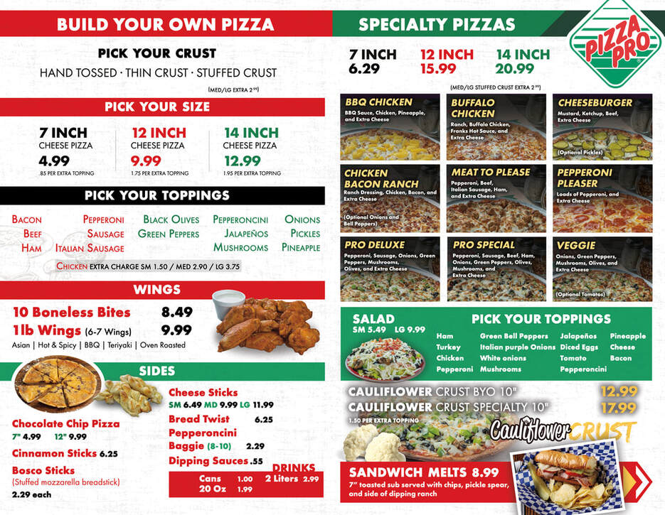 Pizza pro store menu
